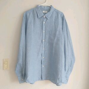 Uniqlo Button Down Shirt Mens XXL Blue 100% Linen Long Sleeve Preppy Casual